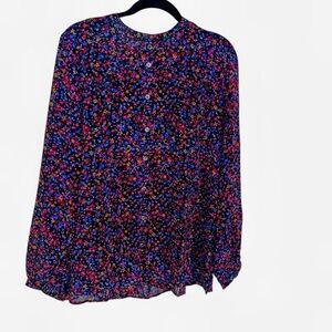Tommy Hilfiger Floral Blouse L vintage Boho Cottagecore purple long sleeve y2k